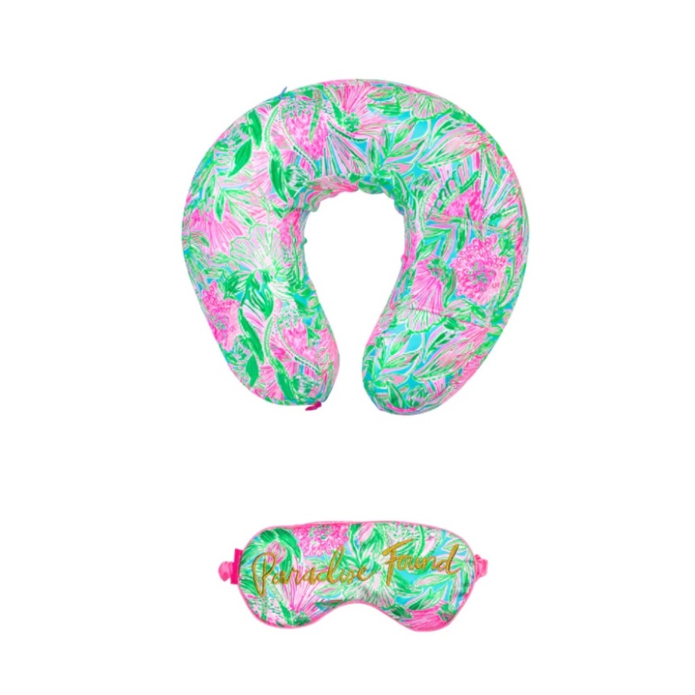 Lilly Pulitzer travel neck pillow and eye mask